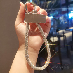 手机挂绳满钻女款轻奢小香风短款手提手腕手机壳链条吊绳钥匙链