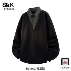 班尼路 S&K假两件翻领卫衣男士2026春秋新款宽松百搭打底衫上衣男
