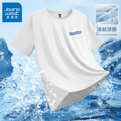 真维斯 冰丝短袖男t恤夏季运动速干半袖宽松潮流设计感打底衫上衣A
