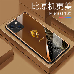 适用定制金色龙首轻奢商务防摔方框玻璃手机壳