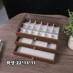 高档胡桃木纹多层项链手链戒指耳钉耳环饰品收纳木质首饰盒