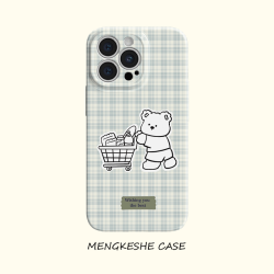 购物小熊ins格子可爱小众手机壳适用于苹果13/14华为vivo小米oppo