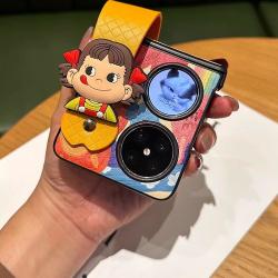 牛奶妹腕带适用华为pocket2手机壳novaFlip皮质卡通油画vivoxflip