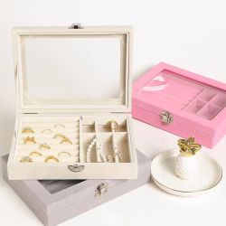 戒指耳钉手链项链饰品收纳简约开窗透明珠宝盒箱