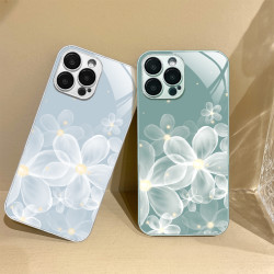 适用于苹果/华为/小米/oppo/vivo高级透明花ins金属漆玻璃手机壳