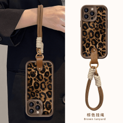 美拉德秋冬豹纹高级带挂绳适用苹果华为vivo/oppo小米皮纹手机壳