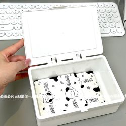 ins无印风白色翻盖收纳盒出卡手账素材防尘收纳桌面文具整理盒
