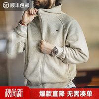 马登 工装美式休闲开衫连帽卫衣男宽松百搭运动帽衫男士薄款外套 雪花灰  L