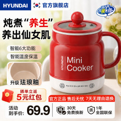HYUNDAI电炖杯养生杯办公室小型一人用迷你养生壶全自动保温恒温烧水壶炖煮 红色