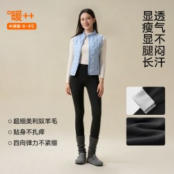松山棉店 保暖打底裤 女士高弹羊毛混纺加绒秋裤 深灰条纹 M