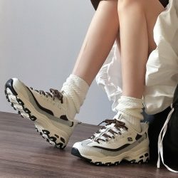 斯凯奇 女鞋2024春季新款透气潮流复古运动鞋奶茶熊老爹鞋厚底增高熊猫鞋 奶茶熊