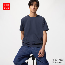 优衣库 AIRism棉混纺圆领T恤 藏青色 XL