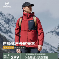诺诗兰 25男士软壳外套户外防泼水防风保暖加绒连帽徒步登山夹克 朱草红色/纯黑色 180