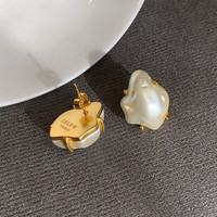 洛梵欣饰 不规则巴洛克珍珠耳环女式轻奢小众设计耳钉复古气质现货 奶油白一对 现货 (有标)