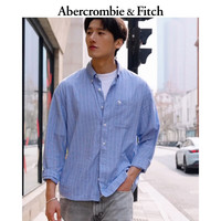 Abercrombie & Fitch 125-6082 条纹泡泡纱 蓝色 XL 男士衬衫