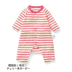 千趣会 童装婴儿衣服春秋连体衣新生儿薄款纯棉长袖宝宝爬服 樱桃粉(条纹) 90cm