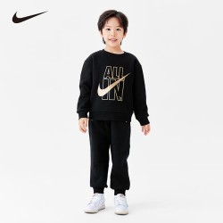 NIKE 儿童加绒卫衣长裤套装 正黑色 110/52