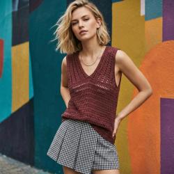 Massimo Dutti 女式时尚镂空休闲气质无袖针织背心T恤