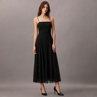 Massimo Dutti 褶皱大摆型吊带侧拉链连衣裙
