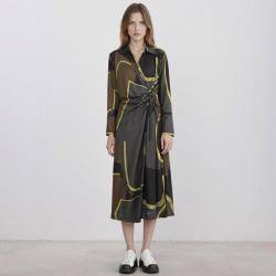 Massimo Dutti 洋气时尚丝滑围裹式系带中长款连衣裙