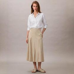 Massimo Dutti 高腰A字宽松遮胯文艺半身长裙极简通勤风