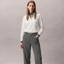Massimo Dutti 女士时尚潮流条纹拼色简约日常通勤休闲百搭纯棉长裤