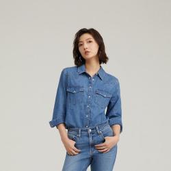 Levi's 李维斯女士美式经典翻领时尚宽松简约蓝色牛仔衬衫