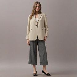 Massimo Dutti 女式轻奢高级感轻熟风纯色带垫肩长袖休闲西服