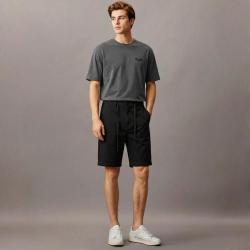 Massimo Dutti 男士日常休闲百搭棉质系绳直筒短裤