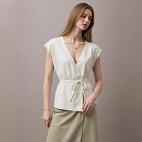 Massimo Dutti 女式文雅通勤休闲风系带收腰连肩短袖V领西服