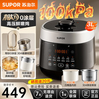 苏泊尔 100kPa鲜呼吸3L电压力锅0涂层不锈钢双内胆10分钟快速菜开盖煮电饭煲高压锅