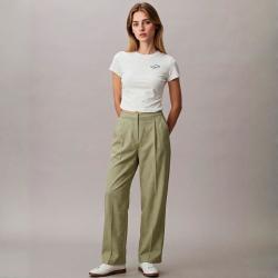 Massimo Dutti 女式简约休闲百搭纯色含亚麻直筒休闲长裤