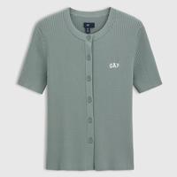 Gap 女装夏季款刺绣logo坑条肌理纽扣常规针织衫短袖766083