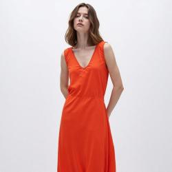Massimo Dutti 100%真丝法式浪漫轻盈垂感V领吊带连衣裙