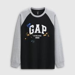 Gap 男女装春季款喷墨logo纯棉宽松插肩长袖T恤上衣788328