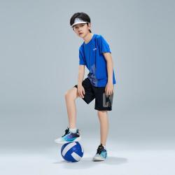 特步 速干易清洗耐穿男童女童2026夏季新品简约透气短袖针织套装
