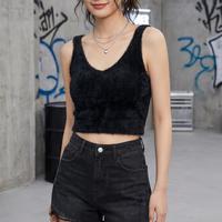 Massimo Dutti 女式时尚欧美风纯色系毛绒质感短款针织吊带背心