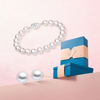 Akoya 海水珍珠耳钉小灯泡18K金强光微瑕气质百搭基础款0258 18K金 白金色 8-9mm｜无调白光