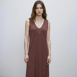 Massimo Dutti 时尚气质V领镰刀式开口收腰无袖连衣裙