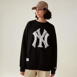 NEW ERA 秋冬MLB圆领套头卫衣男女潮牌NY卫衣腰果花刺绣上衣