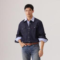 Levi's 男女士蓝色翻领休闲牛仔长袖衬衫
