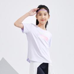 特步 速干易清洗轻薄透气女中大童夏季简约日常百搭短袖针织衫