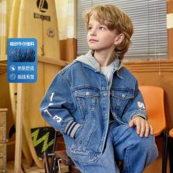 Levi's 男童牛仔夹克童装经典LOGO中大童连帽上衣儿童牛仔外套