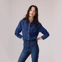 Levi's 李维斯女士美式经典翻领时尚宽松简约舒适蓝色长袖牛仔衬衫