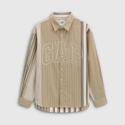 Gap 男女装春款刺绣logo宽松纯棉条纹长袖衬衫上衣791968