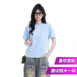 adidas 2026年夏季款圆领短袖女装上衣休闲舒适跑步健身训练户外运动T恤