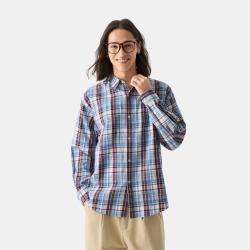 Gap 男装春季款纯棉刺绣logo长袖彩格子衬衫宽松上衣723246