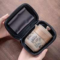 粗陶快客杯一壶三杯旅行茶具套装