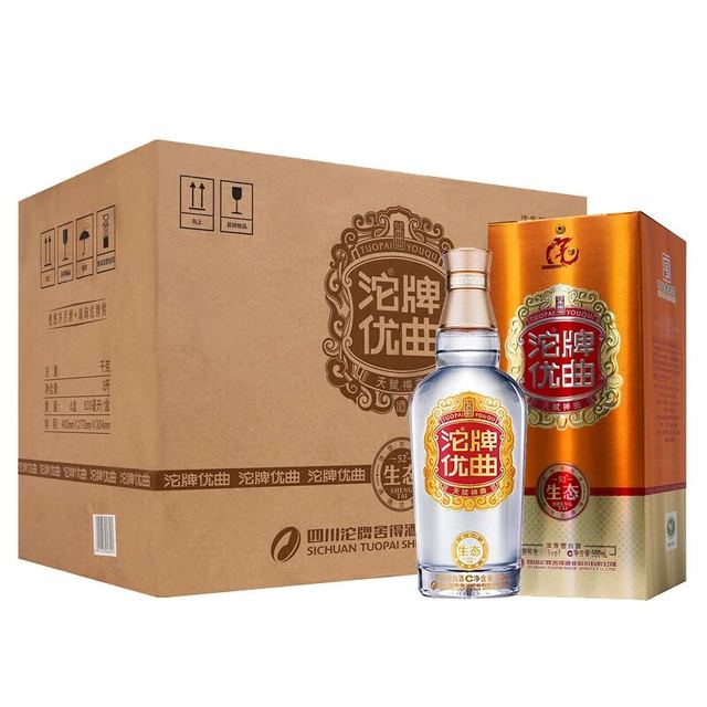 今日必买：沱牌 生态优曲系列 38度 浓香型白酒 500ml*6瓶/箱 赠礼品袋