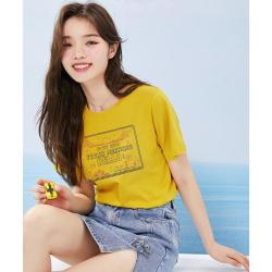 真维斯 减龄印花圆领短袖T恤女宽松舒适休闲短袖女